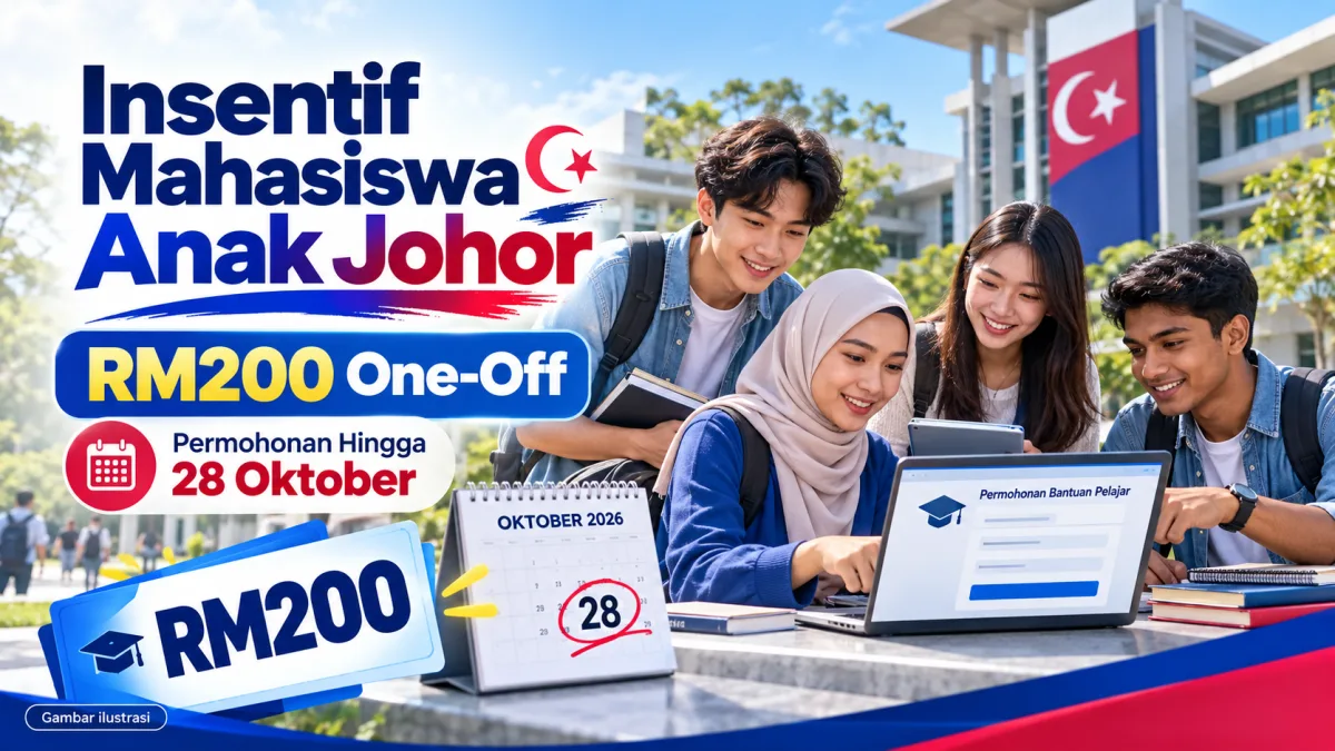 Cadangan alt: Insentif Mahasiswa Anak Johor Sesi 3 2026 bantuan RM200 one-off untuk pelajar IPT yang layak hingga 28 Oktober
