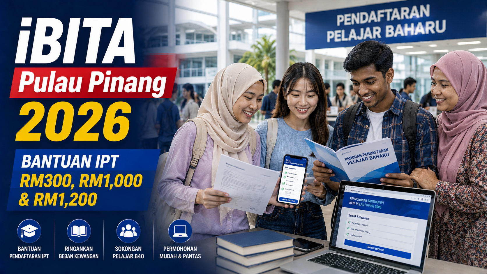 iBITA Pulau Pinang 2026: Bantuan IPT RM300, RM1,000 & RM1,200