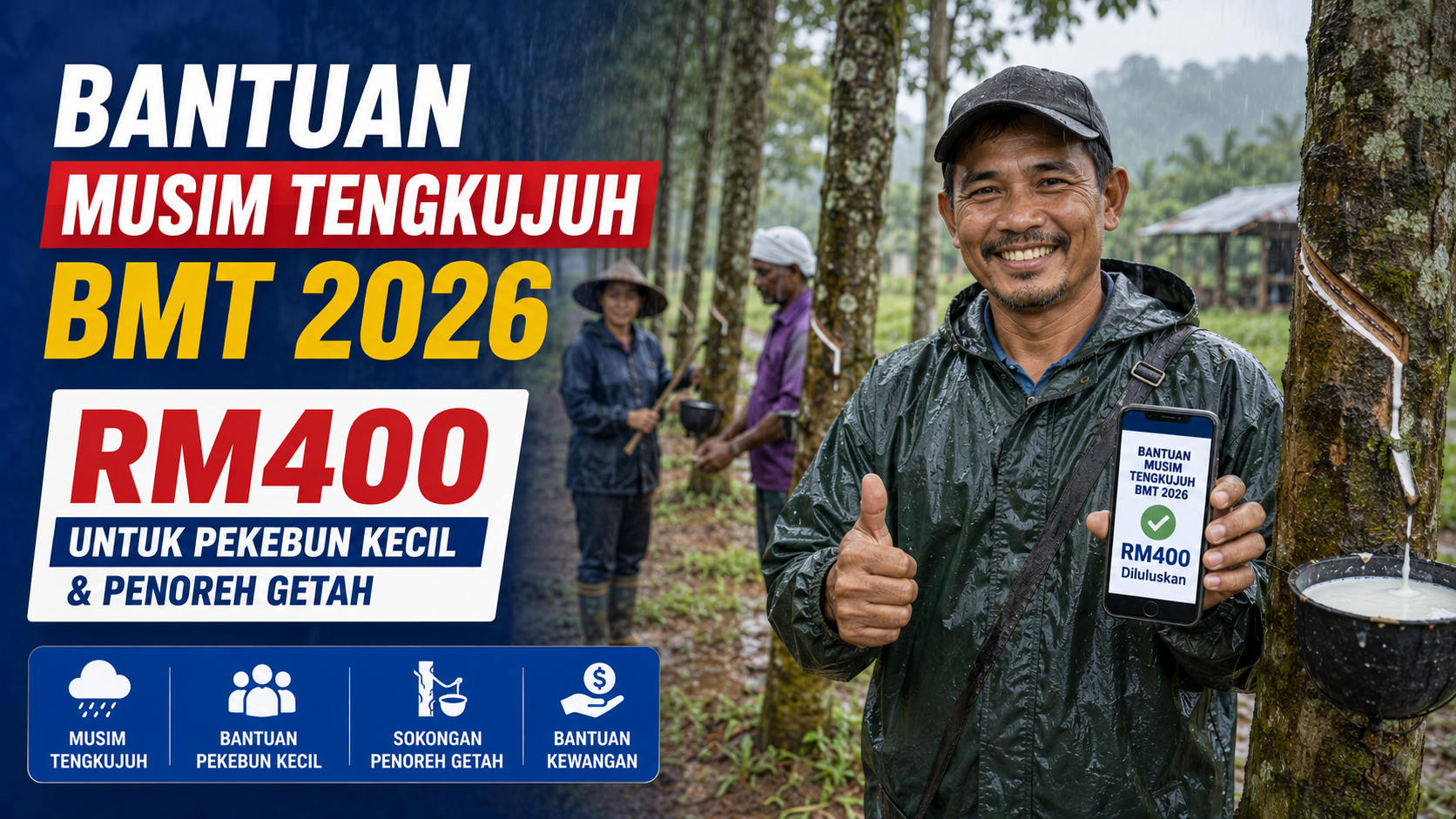 Bantuan Musim Tengkujuh BMT 2026: RM400 Untuk Pekebun Kecil & Penoreh Getah