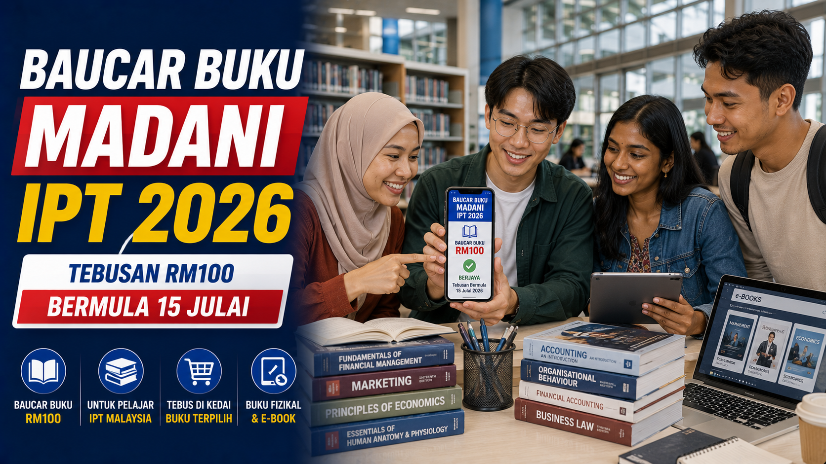 Baucar Buku MADANI IPT 2026: Tebusan RM100 Bermula 15 Julai