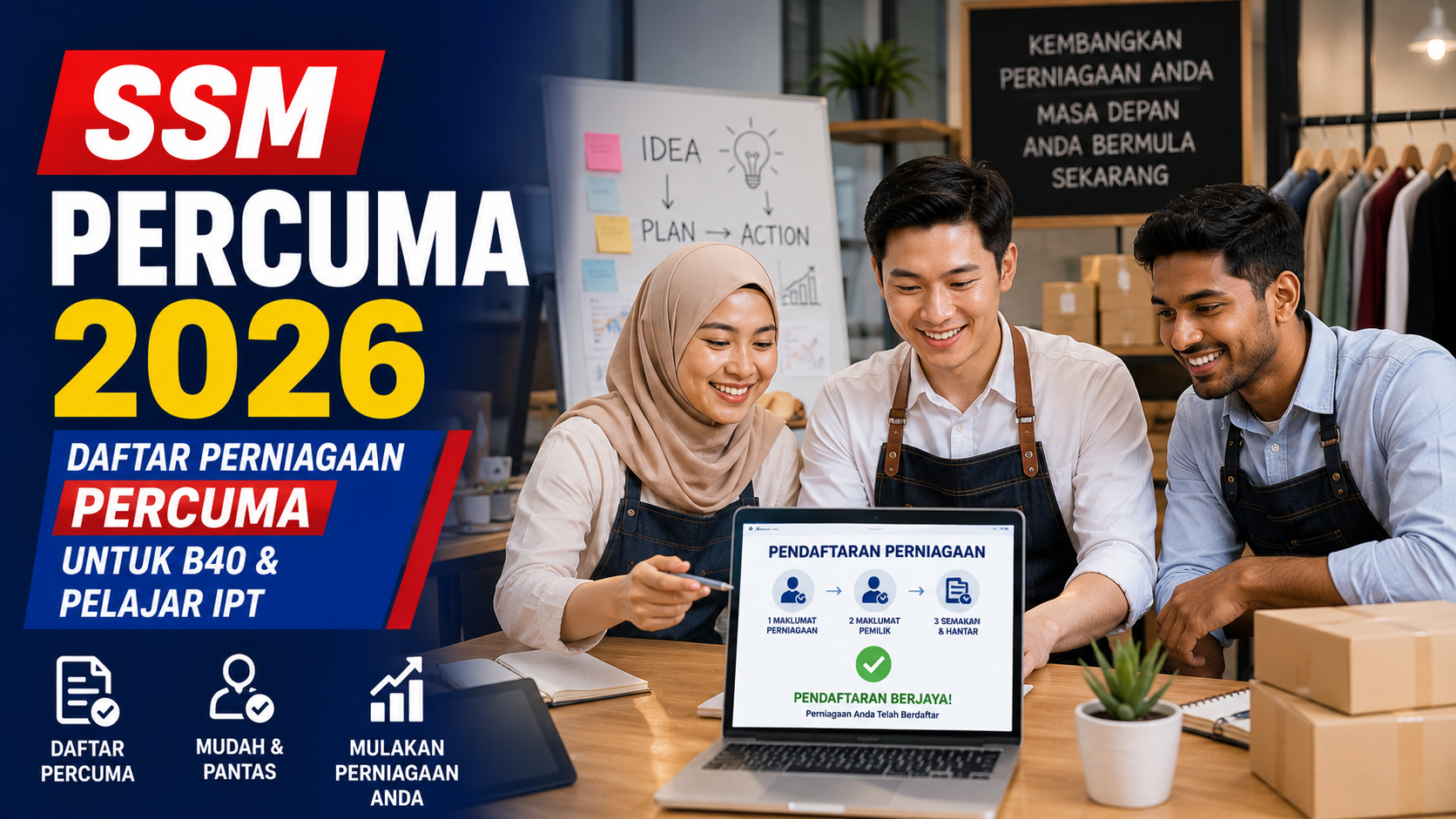 SSM Percuma 2026: Daftar Perniagaan Percuma Untuk B40 & Pelajar IPT